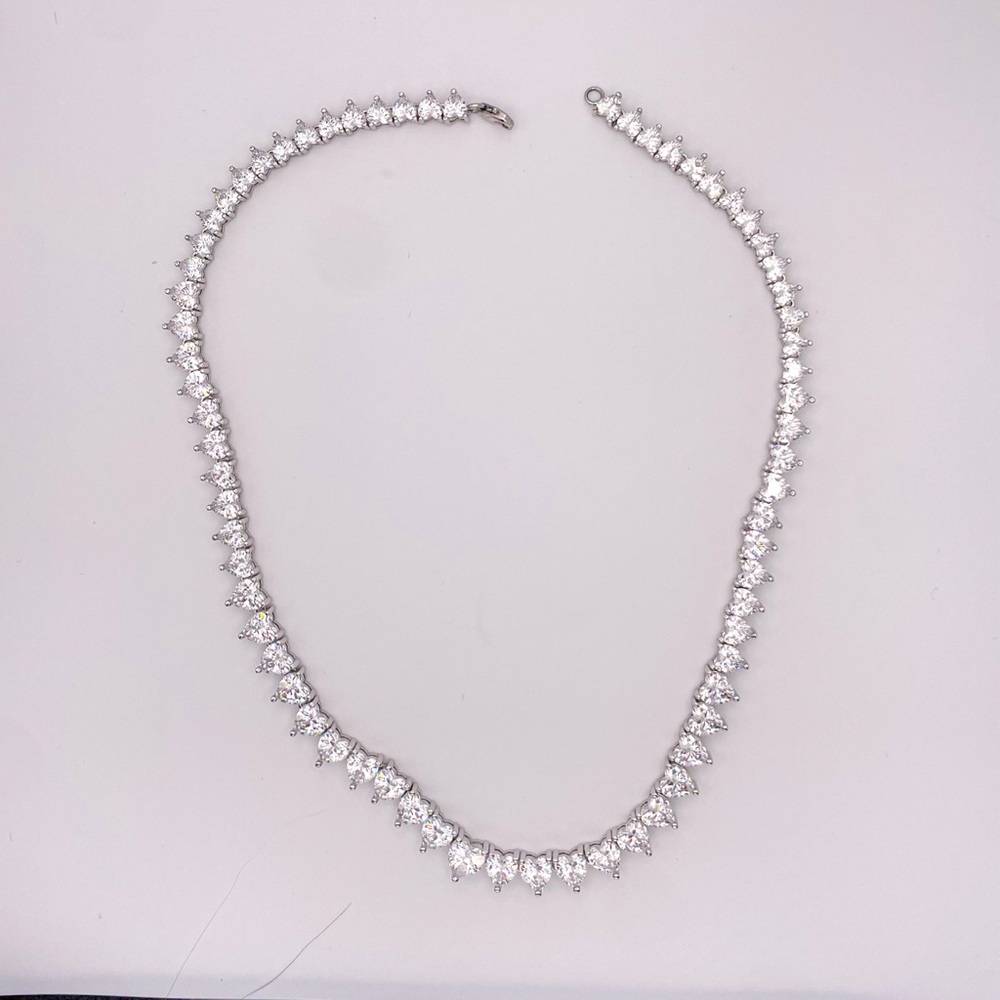 Silver Toned Heart Shaped Cubic Zirconia 17 Inch Cubic Zirconia Tennis Necklace